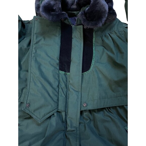 Vintage Rothschild Green Faux Fur Hooded Coat Womens M/L Velvet Bows Used Unique - Picture 6 of 16